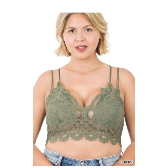 Zenana Light Olive Plus Size Bralette GORGEOUS LACE - Picture 10 of 10